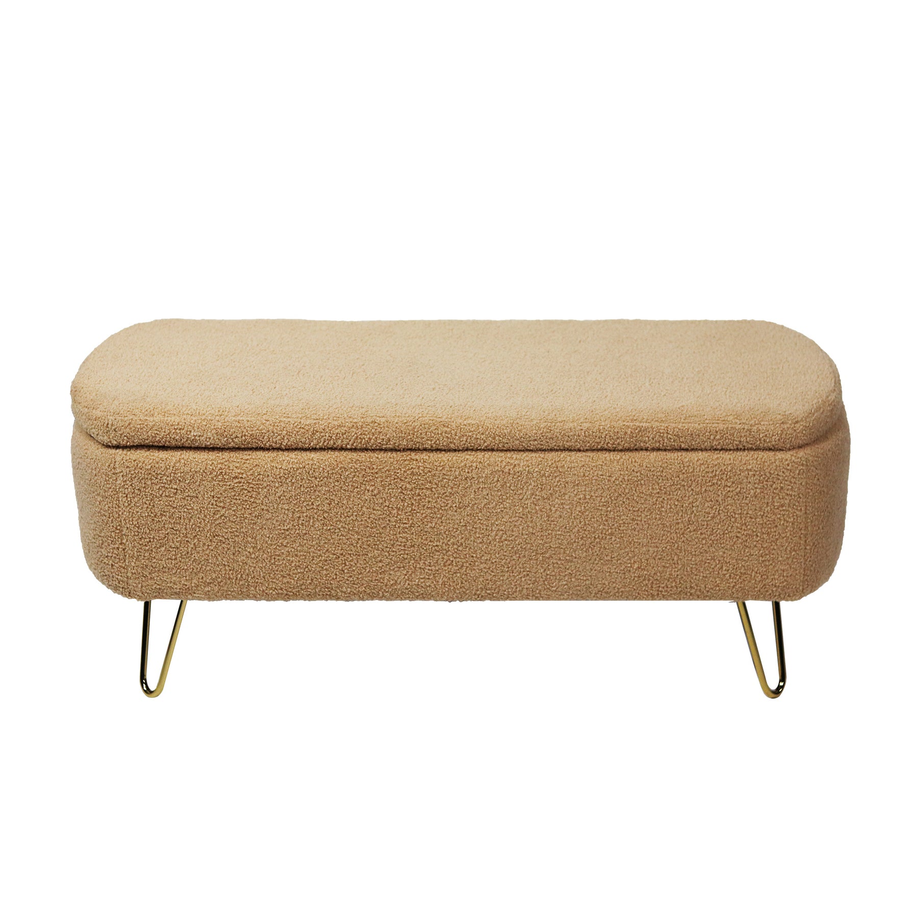 Modern Camel Storage Ottoman Bench with Gold Legs