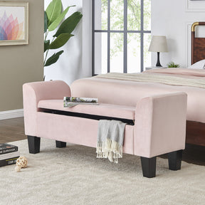 Mila Pink Velvet Ottoman Bench with Storage