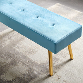 Velvet Long Bench with Gold Legs (Blue)