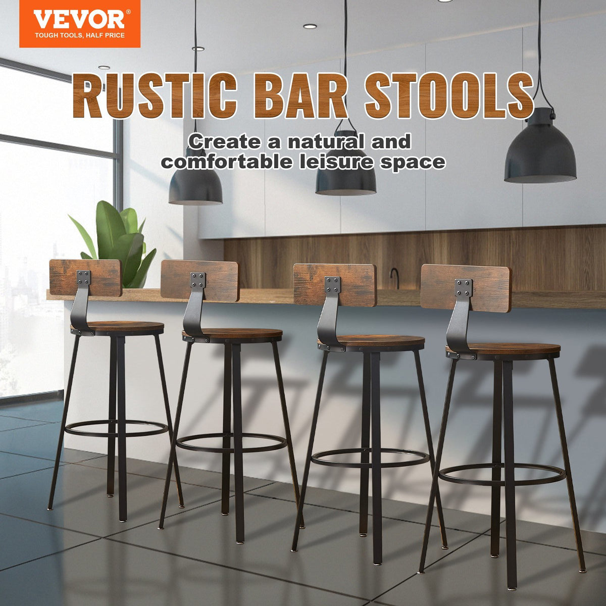 VEVOR Rustic Bar Stools (Set of 2)