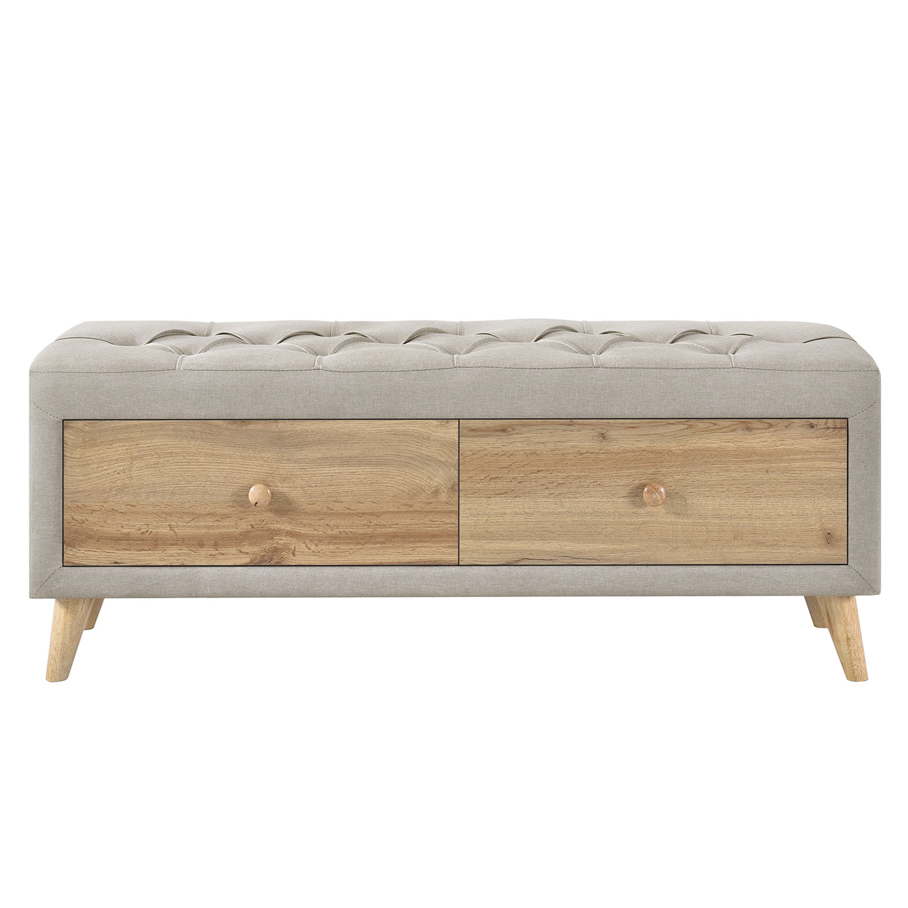 Upholstered Wooden Storage Ottoman Bench with 2 Drawers (Beige)