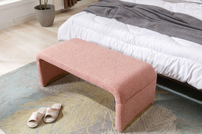 Pink Coffee Boucle Fabric Loveseat Ottoman Bench with Gold Metal Legs