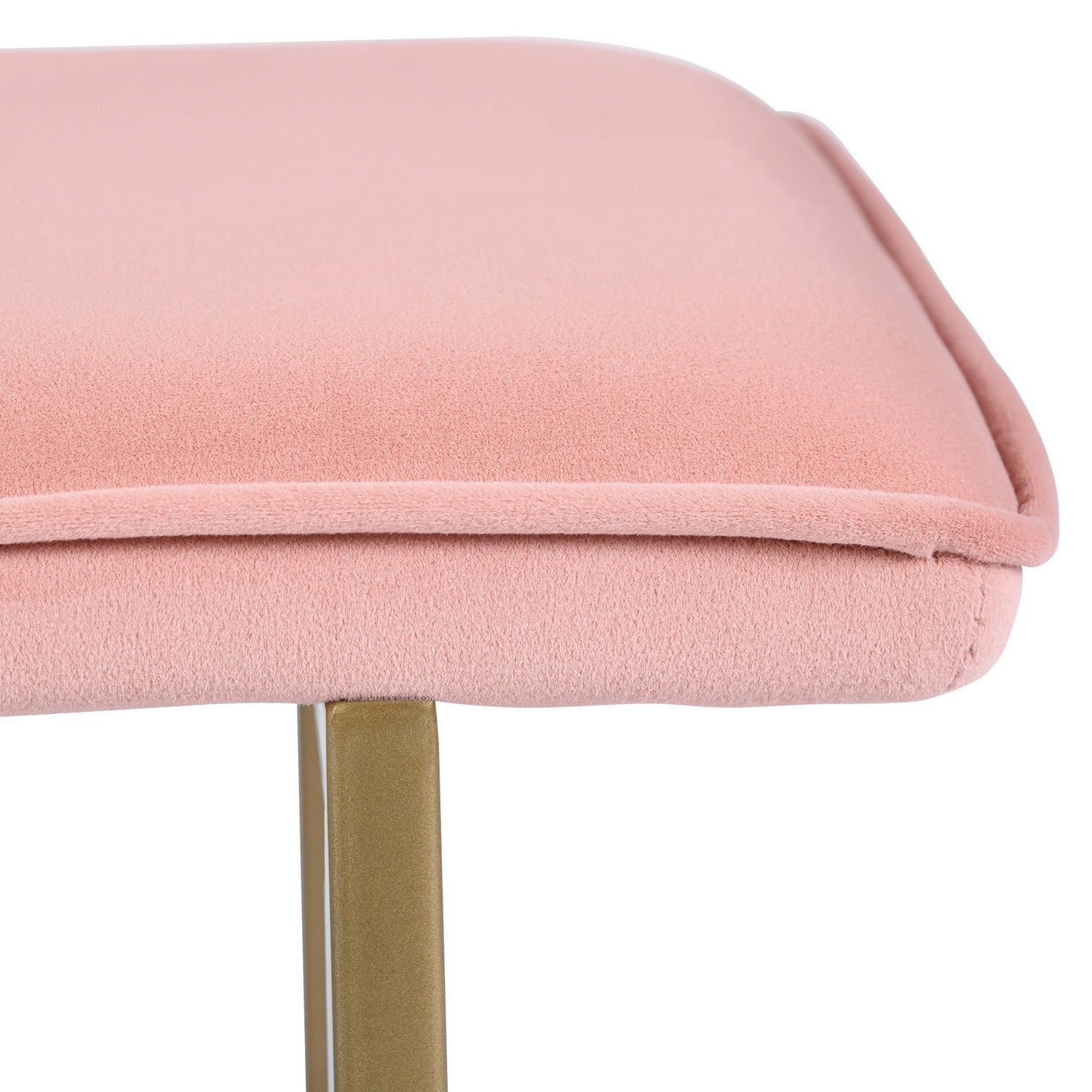 Upholstered Velvet Bench with Golden Legs (Pink)