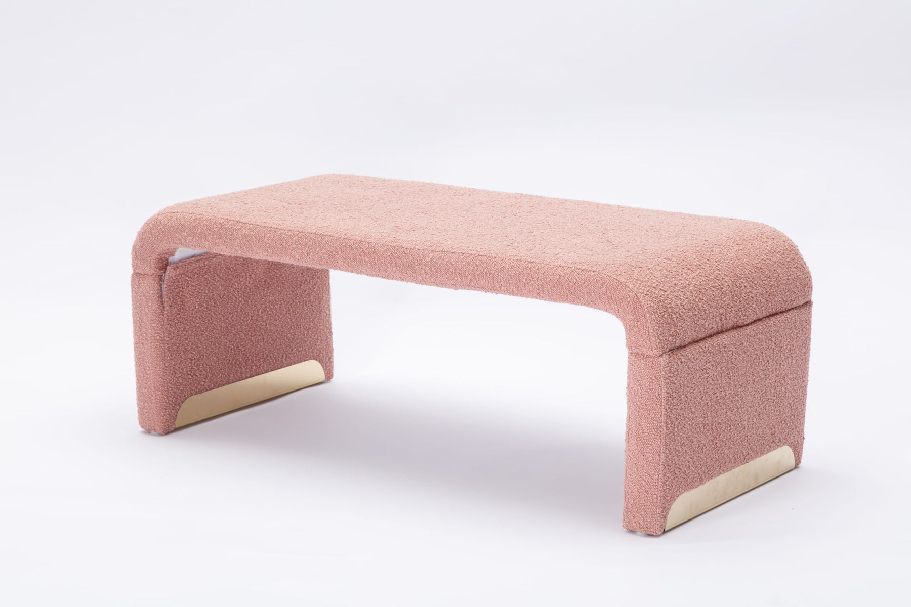 Pink Coffee Boucle Fabric Loveseat Ottoman Bench with Gold Metal Legs