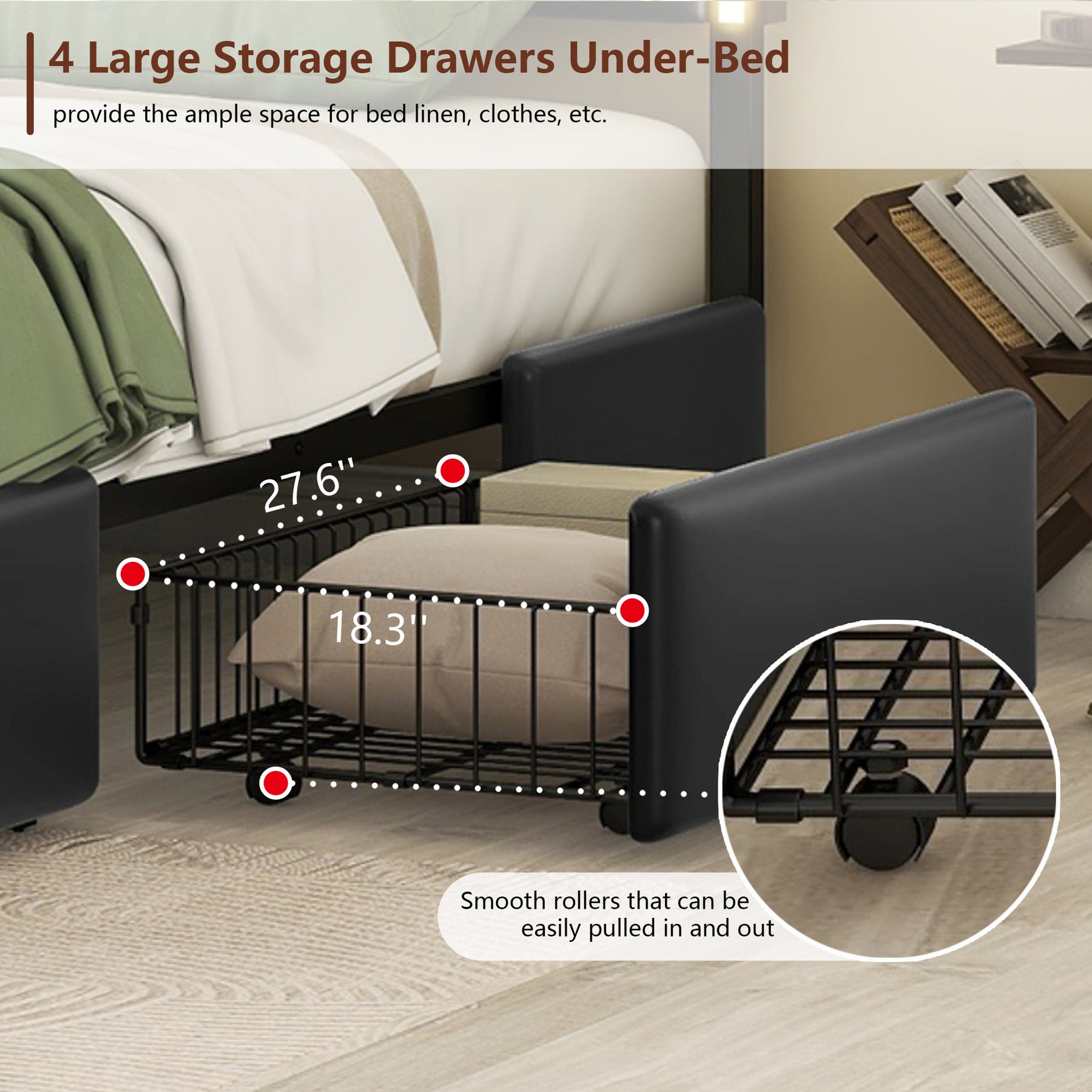 Queen Bed Frame with 4 Storage Drawers, PU Leather Platform