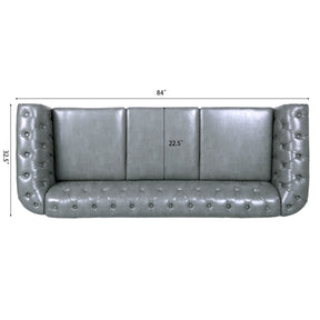 Gray Rolled Arm Chesterfield 3 Seater Sofa