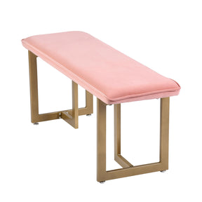 Upholstered Velvet Bench with Golden Legs (Pink)