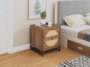 Natural Rattan 2 Drawer Nightstand Side Table