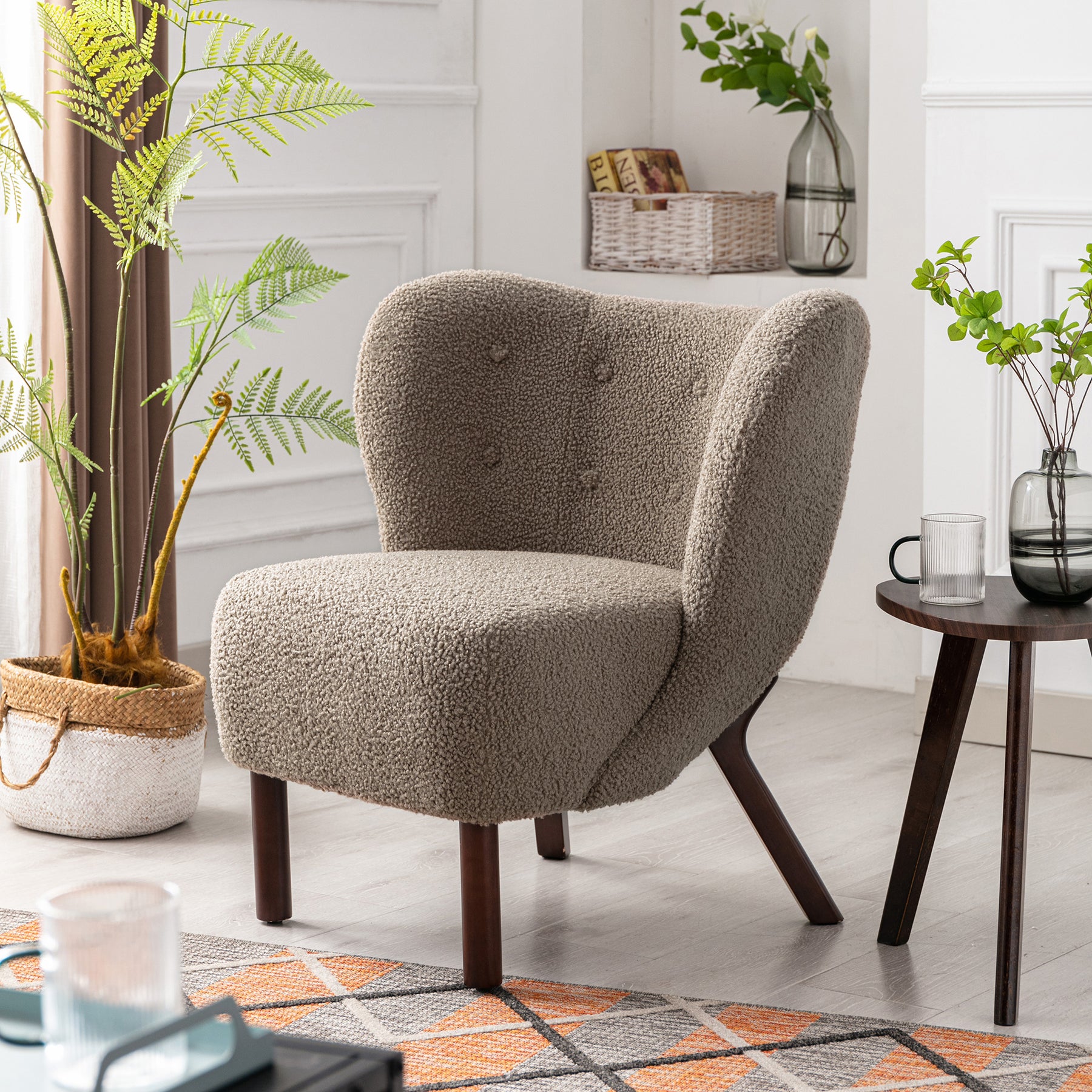 Tufted Side Lounge Chairs with Solid Wood Legs