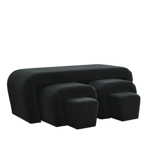 Modern Contemporary Upholstered Nesting Bench including Four Nesting Benches (Velvet Black)