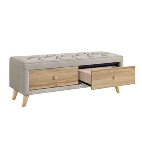 Upholstered Wooden Storage Ottoman Bench with 2 Drawers (Beige)