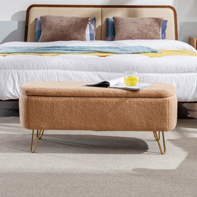 Modern Camel Storage Ottoman Bench with Gold Legs