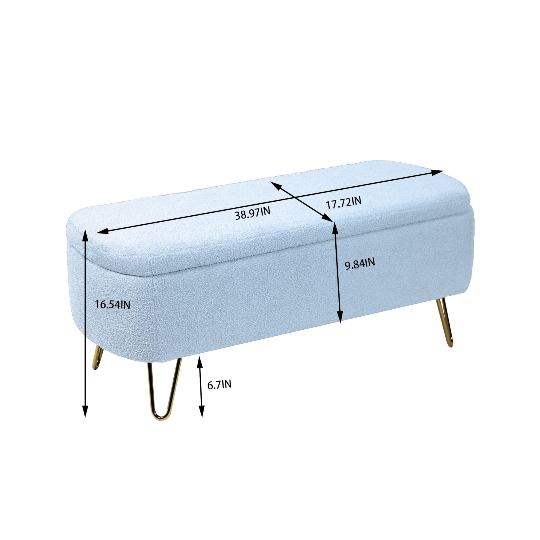 Modern Blue Storage Ottoman Bench with Gold Legs