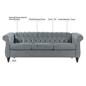 Gray Rolled Arm Chesterfield 3 Seater Sofa