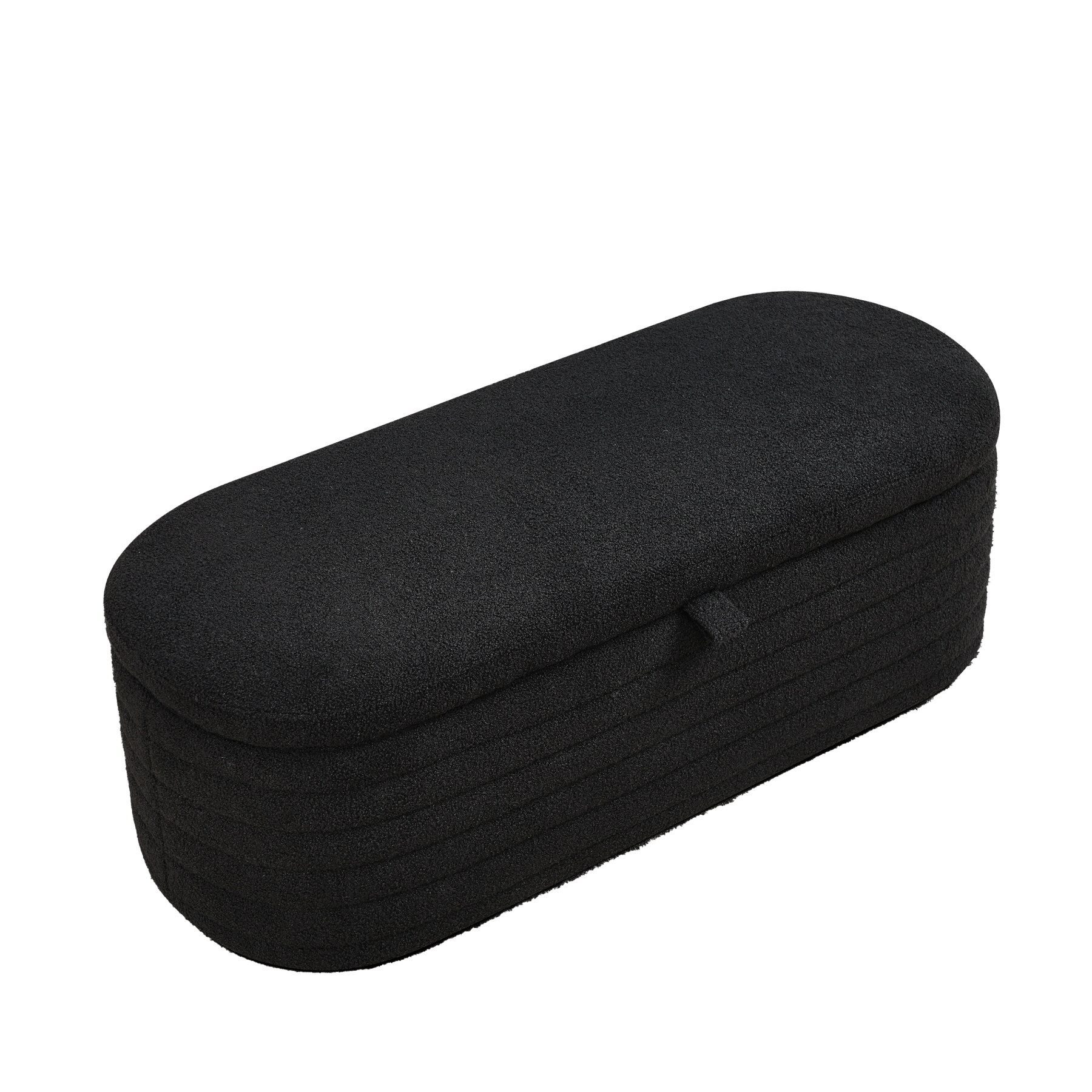 Modern Upholstered Fabric Storage Ottoman Bench with Safety Hinge (Black Teddy)