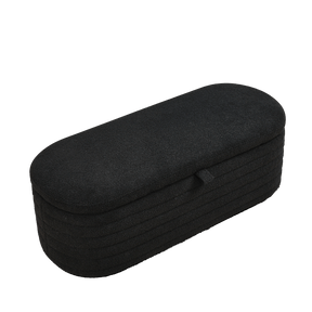 Modern Upholstered Fabric Storage Ottoman Bench with Safety Hinge (Black Teddy)