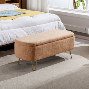 Modern Camel Storage Ottoman Bench with Gold Legs