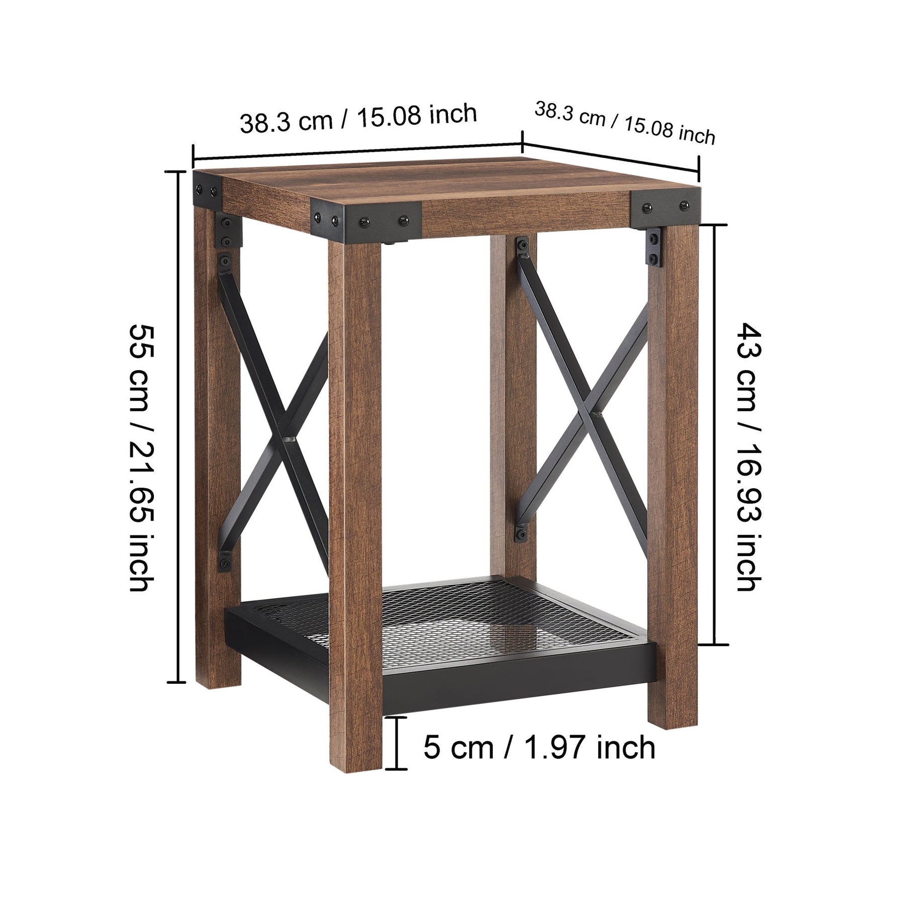 Nightstand with Mesh Shelf Wood Side Table