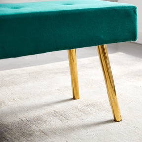 Dark Green Velvet Long Bench with Gold Legs