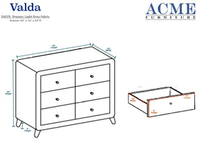 Valda Dresser - 6 Drawers in Light Gray Fabric