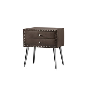 Brown Velvet Classic Silver Rivet Nightstand