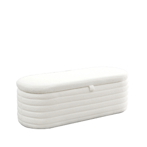 Modern Upholstered Fabric Storage Ottoman Bench with Safety Hinge (White Teddy)