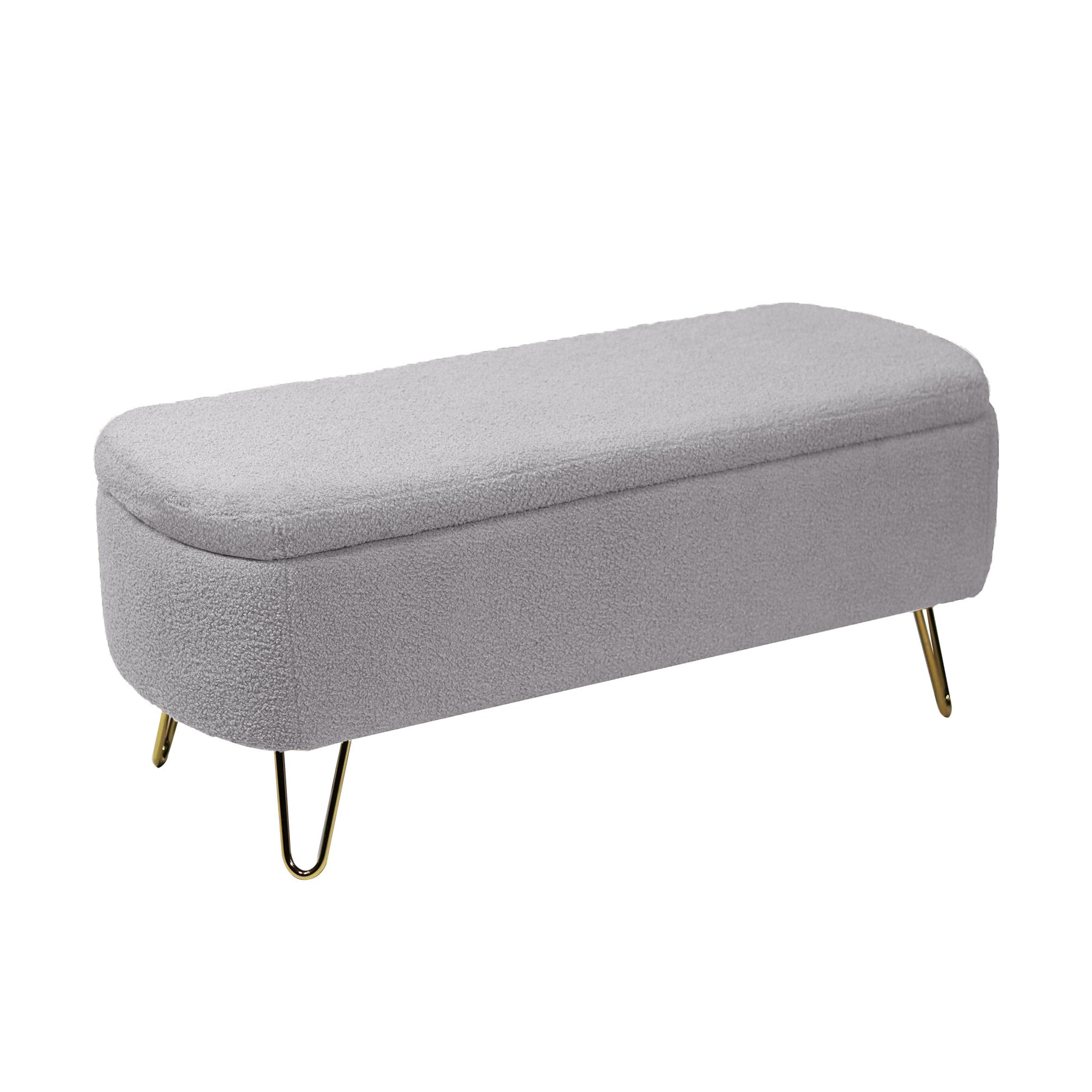 Modern Storage Ottoman Bench with Gold Legs (Grey)