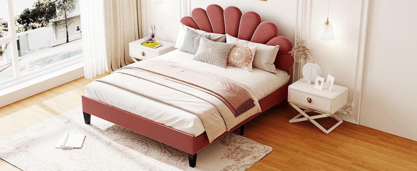 Flower Pattern Upholstered Platform Bed | Queen Size