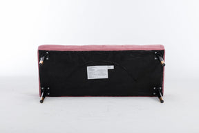 Modern Velvet Tufted-Button Ottoman Bench with Metal Legs (Pink)