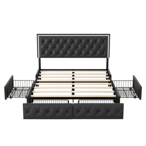 Queen Bed Frame with 4 Storage Drawers, PU Leather Platform