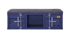 Gray Fabric & Blue Cargo Bench with Storage