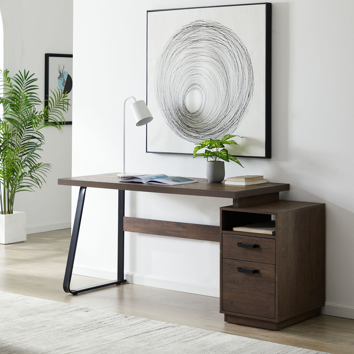 Home Office Computer Desk with Drawers in Brown