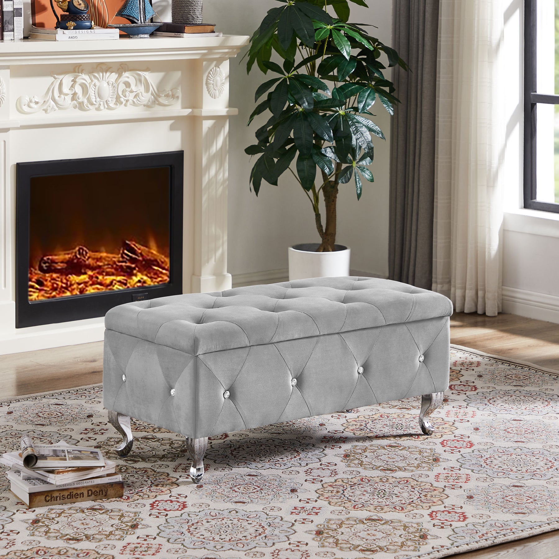 Gray Velvet Flip Top Storage Bench: Safe & Stylish Storage