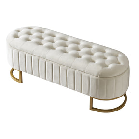 Beige Button-Tufted Velvet Storage