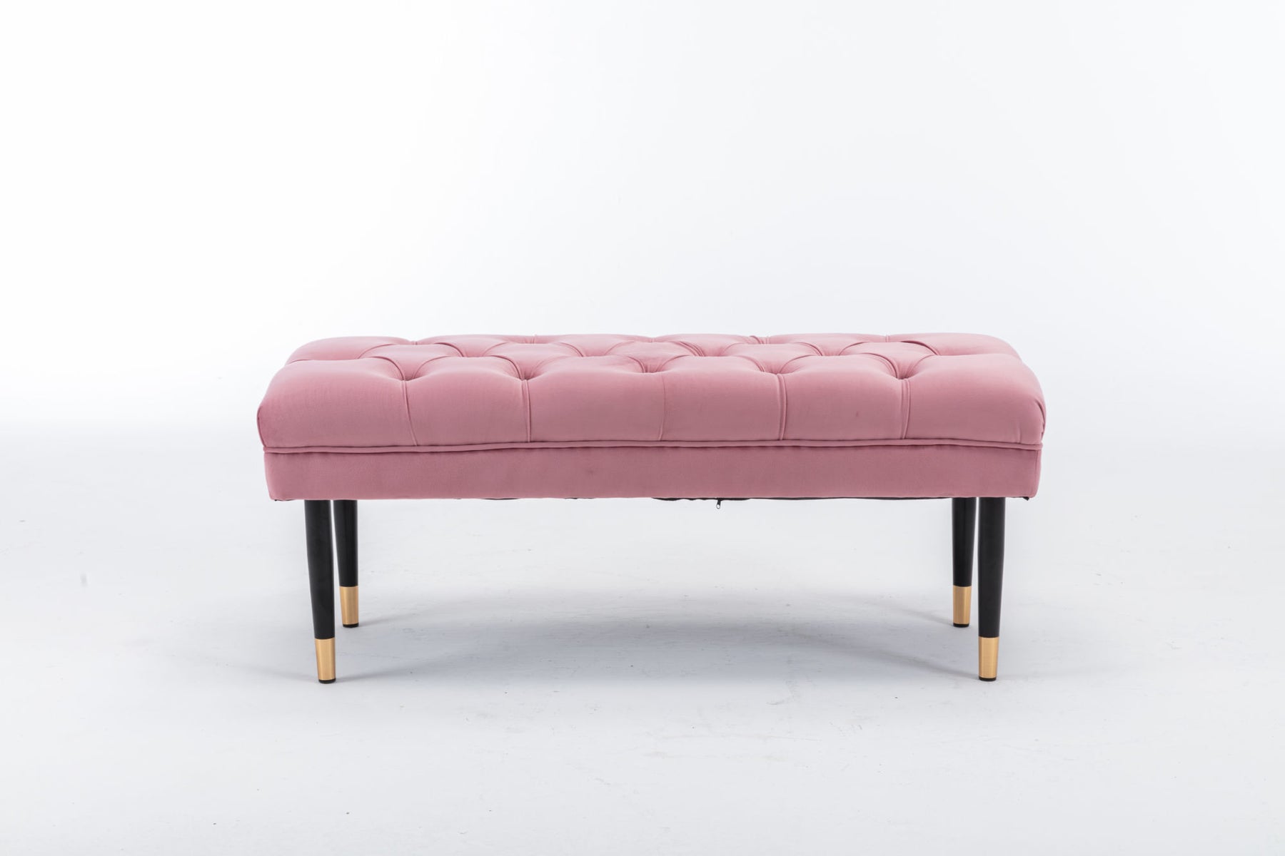 Modern Velvet Tufted-Button Ottoman Bench with Metal Legs (Pink)