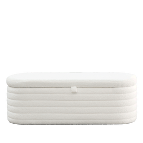 Modern Upholstered Fabric Storage Ottoman Bench with Safety Hinge (White Teddy)