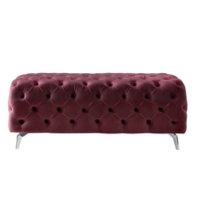 Burgundy Button-Tufted Upholstered Velvet Ottoman Bench