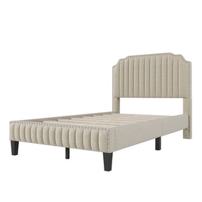 Modern Curved Linen Upholstered Platform Bed | Full Size