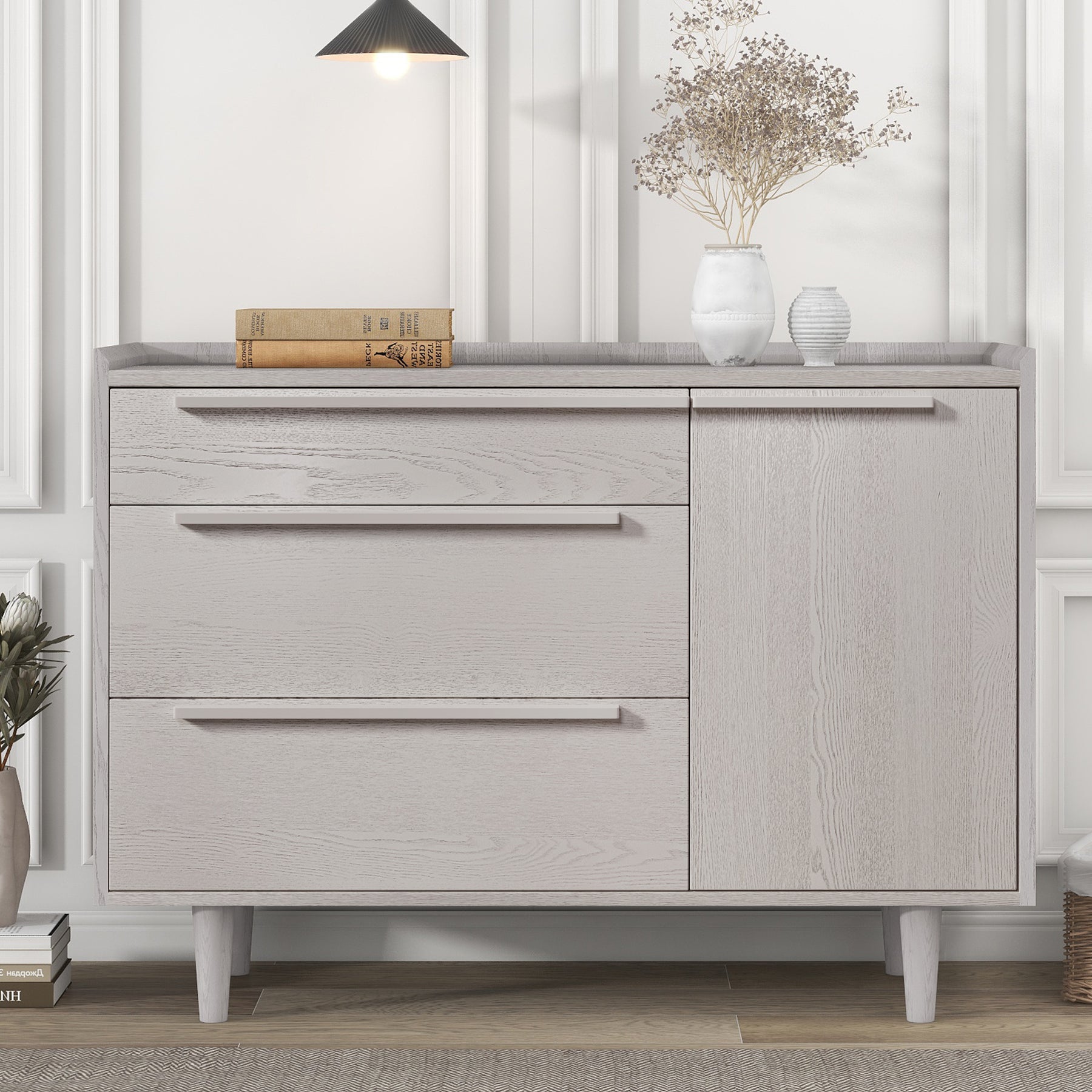 Modern Style Manufactured Wood 3-Drawer Dresser with Solid Wood Legs (Stone Gray)