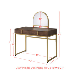 Coleen Vanity Desk w/Mirror & Jewelry Tray in Walnut & Gold Finish