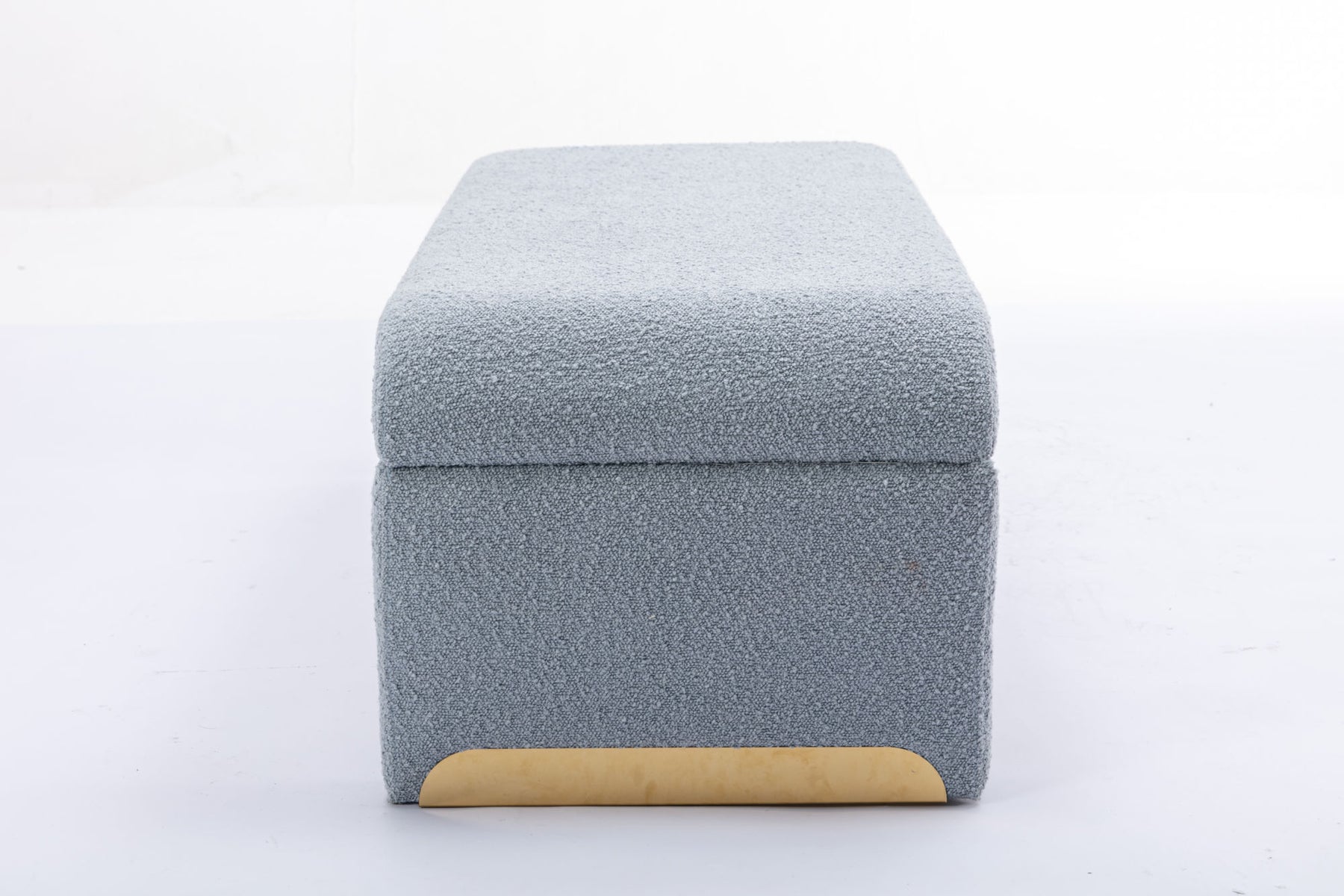 Blue Boucle Fabric Loveseat Ottoman Bench with Gold Metal Legs