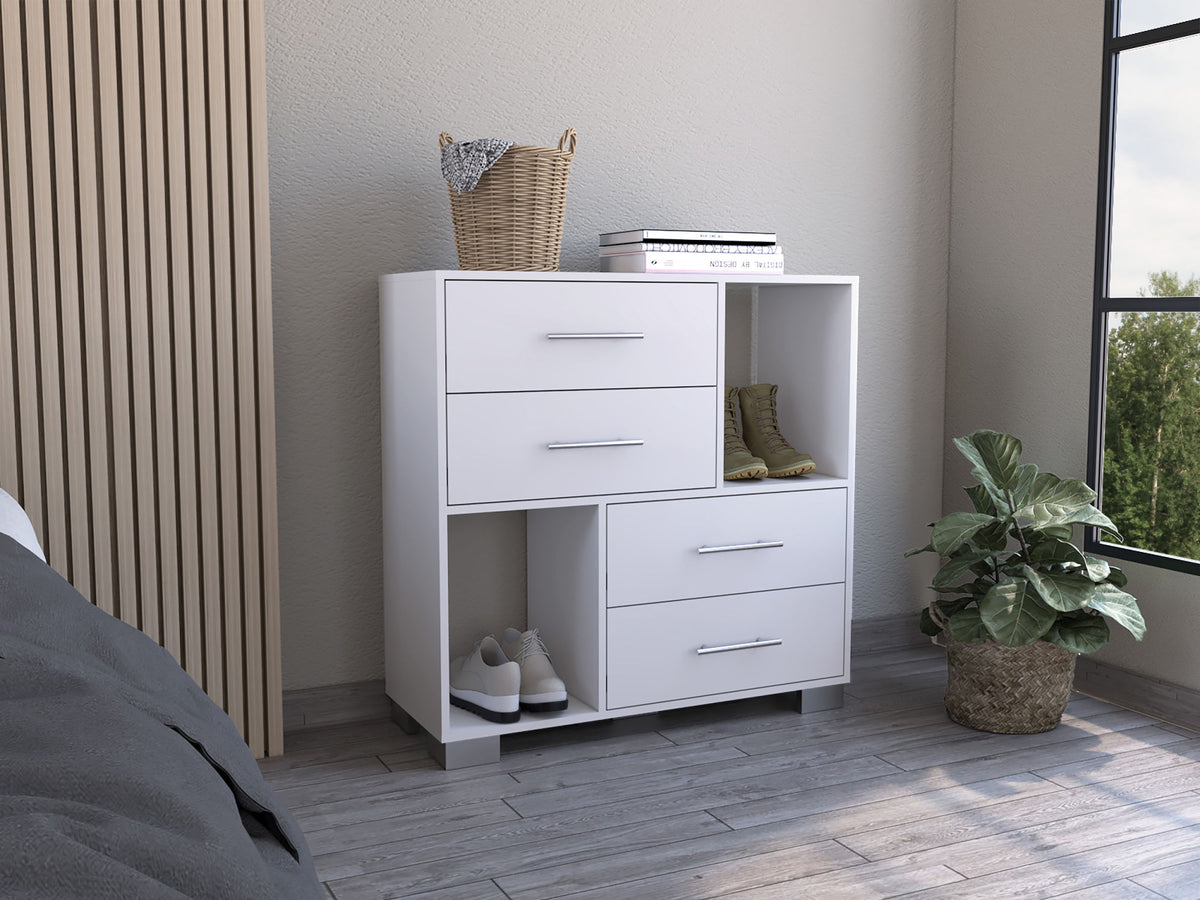 Brooks 2-Shelf 4-Drawer Dresser (White)