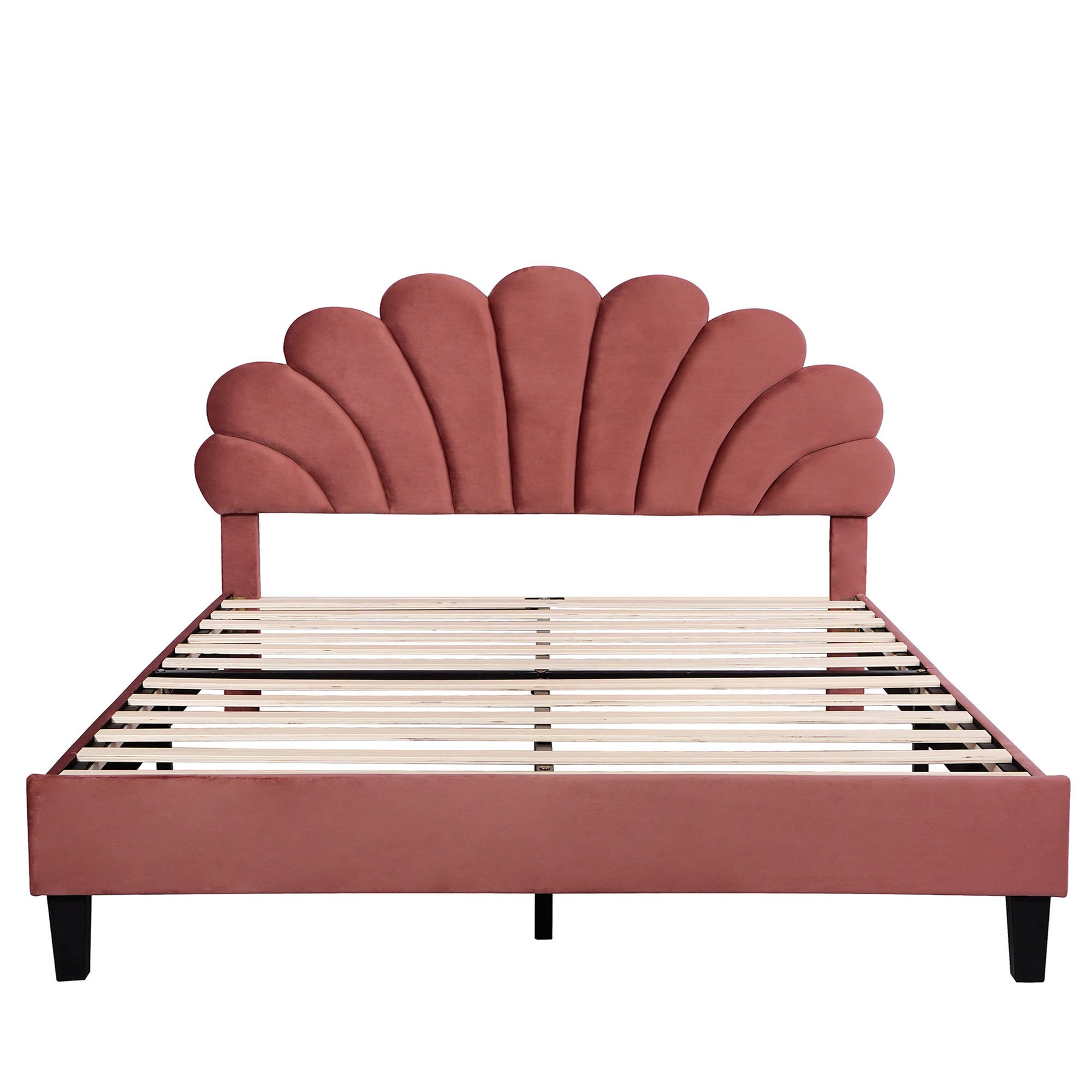 Flower Pattern Upholstered Platform Bed | Queen Size