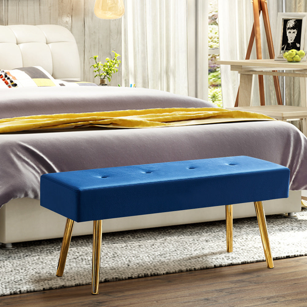 Velvet Long Bench with Gold Legs (Dark Blue)