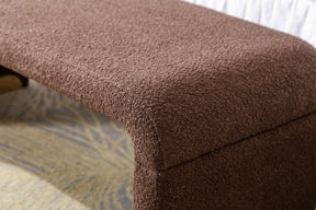 Coffee Brown Boucle Fabric Loveseat Ottoman Bench with Gold Metal Legs