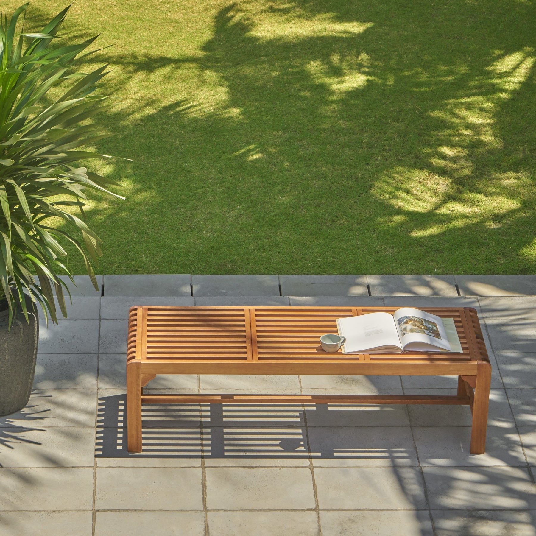 Reddish Brown Tropical Wood Backless Garden Bench