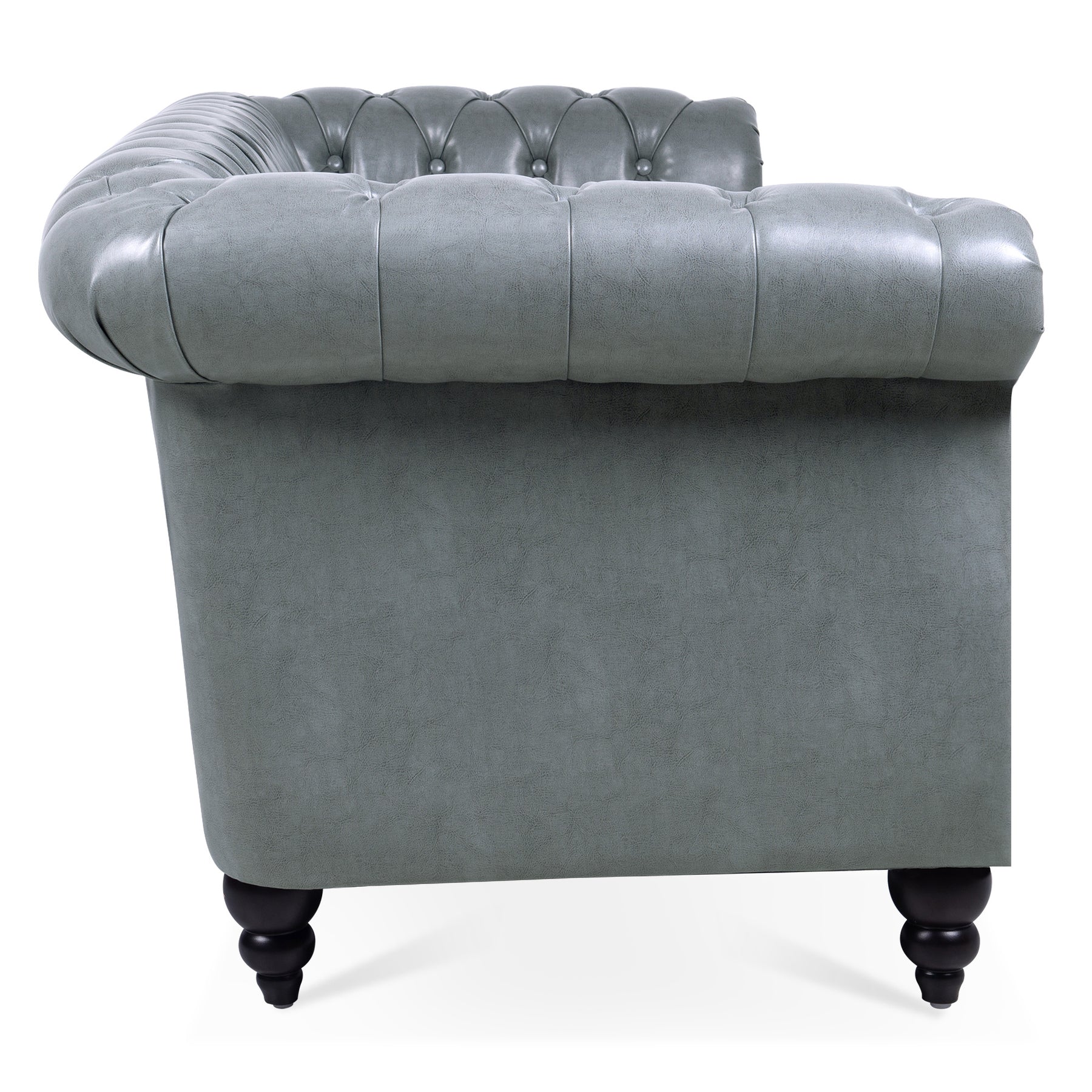 Gray Rolled Arm Chesterfield 3 Seater Sofa