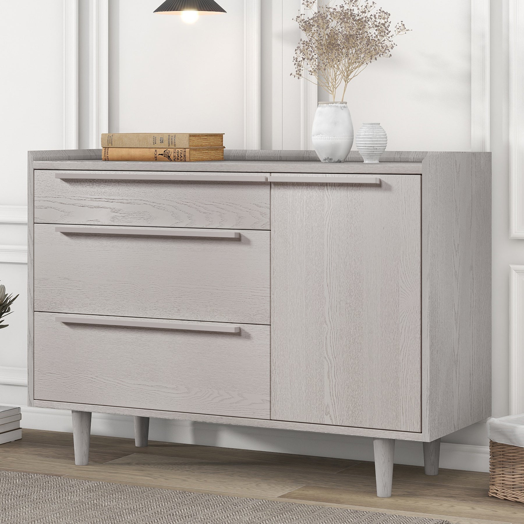 Modern Style Manufactured Wood 3-Drawer Dresser with Solid Wood Legs (Stone Gray)