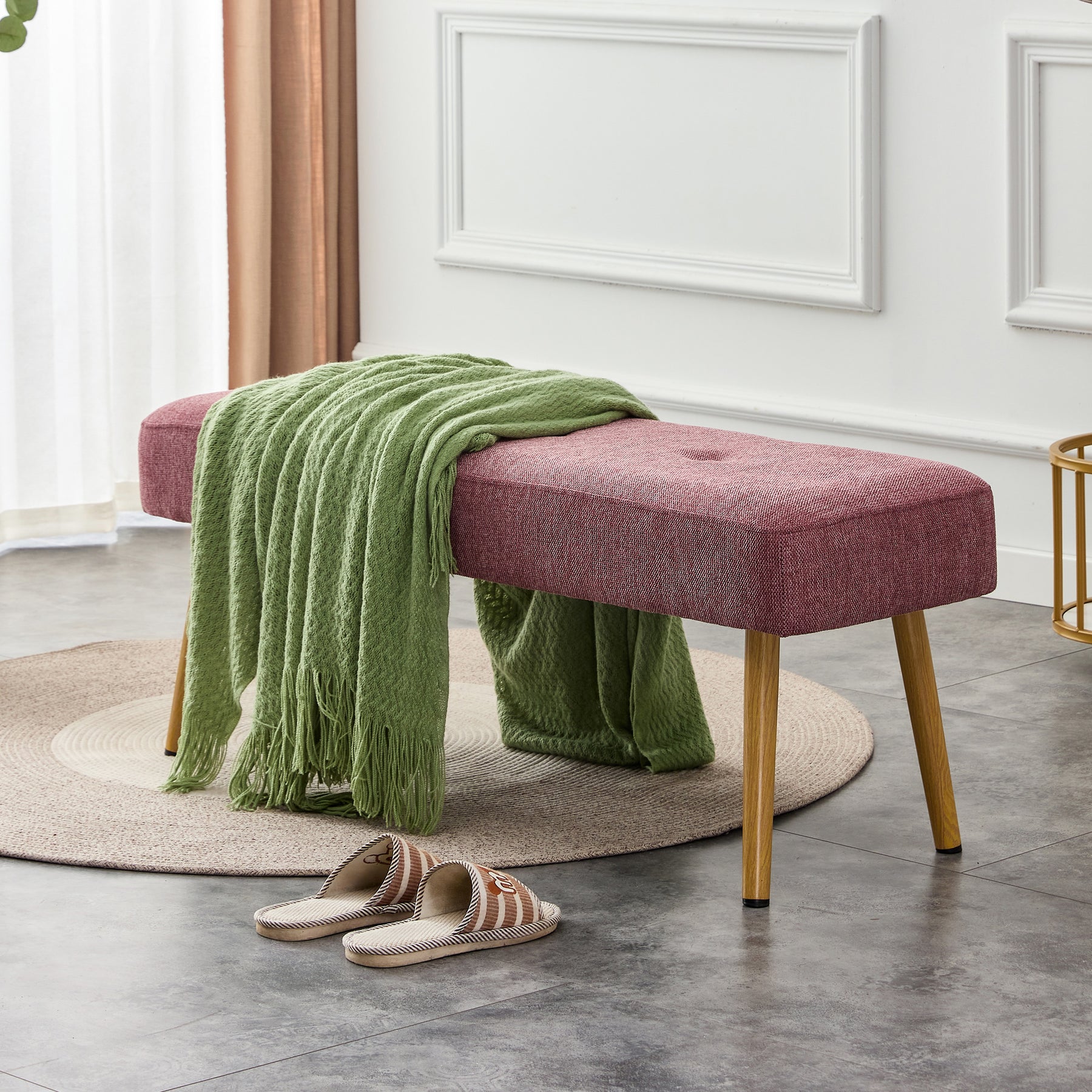 Pink Linen Upholstered Bench