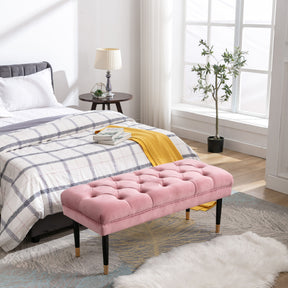 Modern Velvet Tufted-Button Ottoman Bench with Metal Legs (Pink)